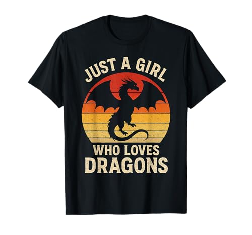 Nur ein Mädchen, das Drachen liebt Silhouette Retro Fire Sunset T-Shirt von Daughter Of Dragons Apparel