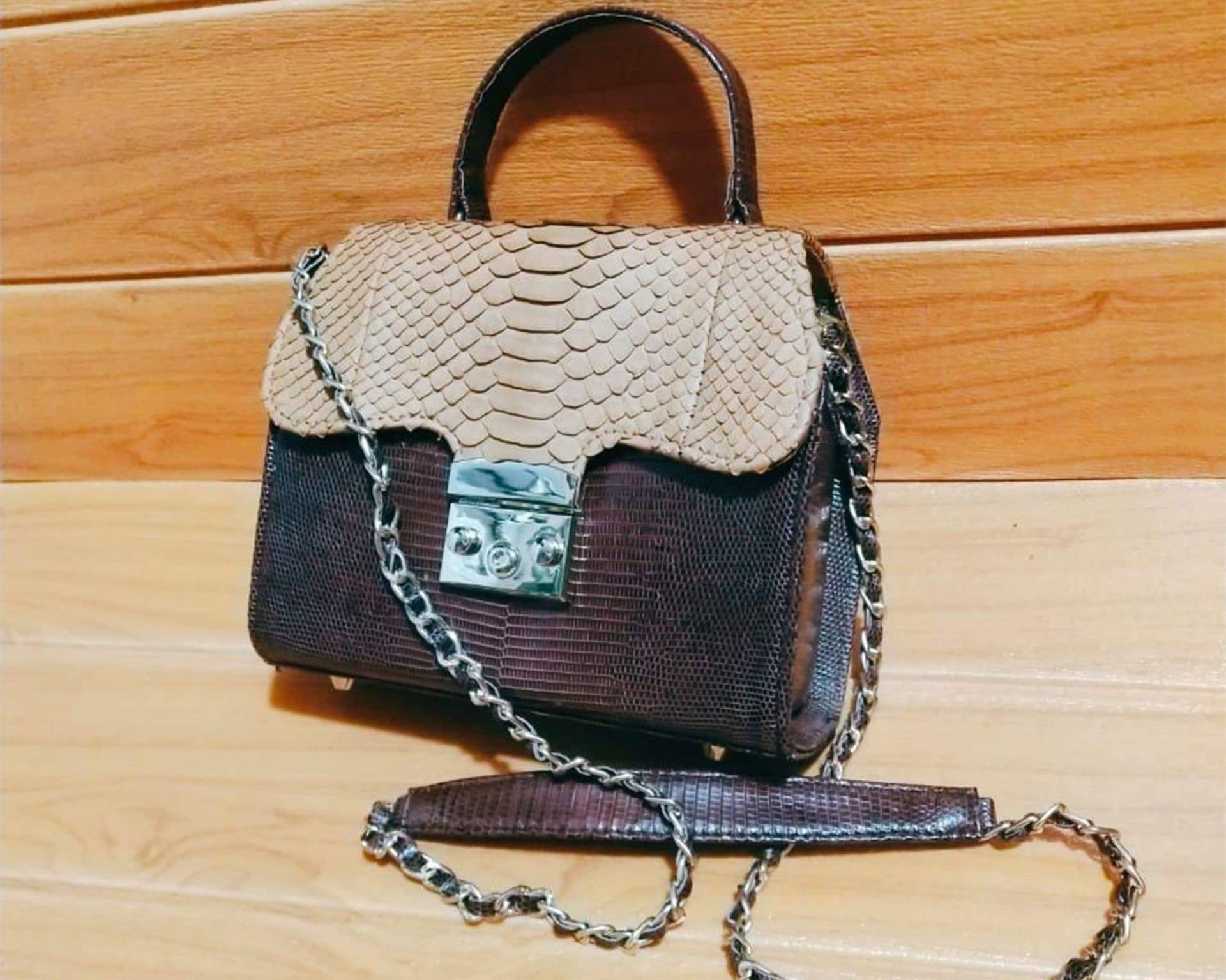 Python Schlangenleder Damen Geldbörse Handtasche Gold Kettengurt von Daulaystore