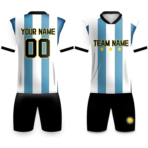 Argentinien Fußball Kits Weltmeisterschaft Trikot für Erwachsene Männer Coustom Team Name Nummer Fußball Geschenke für Fans Sport T-Shirt Sportbekleidung, weiß/schwarz, S von Davcielaora