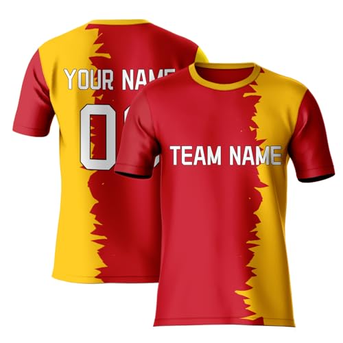 Fußball-T-Shirt für Herren/Kinder/Frauen – Spanien Patriotische Fans Olympia-Trikot 2024 – personalisieren Sie Ihre eigene Team-Nummer – Trikots Spanisches Turnier Footy Soccer, rot, 5XL von Davcielaora