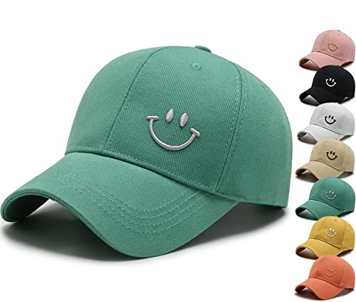 Baseball Cap Damen Herren Baumwolle Smiley Baseball-Mütze Gestickte Lächeln Verstellbar Basecap Sonnenschutz Stickerei Unisex Baseballkappen Sonnenhut Sport Reisen Draußen Kappen Hüte von Davicher