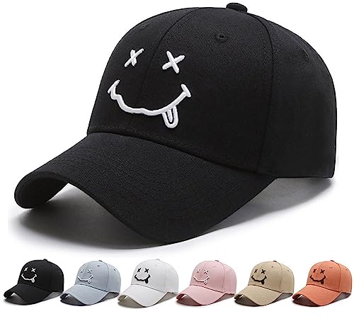 Baseball Cap Damen Herren Gestickte Baumwolle Smiley Baseball-Mütze Lächeln Basecap Sonnenschutz Stickerei Sonnenhut Unisex Baseballkappen für Sport Reisen Draußen Kappen Hüte von Davicher