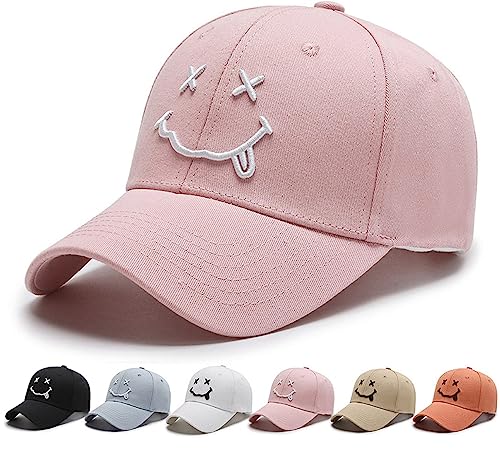 Baseball Cap Damen Herren Gestickte Baumwolle Smiley Baseball-Mütze Lächeln Basecap Sonnenschutz Stickerei Sonnenhut Unisex Baseballkappen für Sport Reisen Draußen Kappen Hüte von Davicher