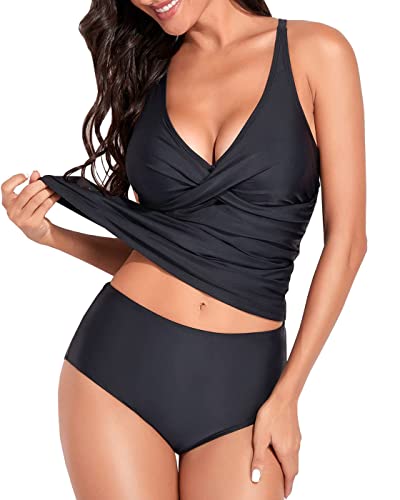 Damen Bikini Set Push Up Bikini Badeanzug High Waist Bademode Twist Front Zweiteiliger Badeanzüge V Ausschnitt Bikinis Damen Bauchweg Tankini Bikinidamen Badebekleidung Swimsuits von Davicher