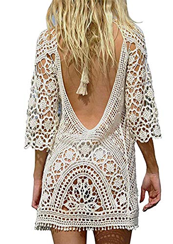 Damen Gestrickte Strandkleid Sommer Strandponcho Strandurlaub Badeanzug Bikini Cover-Ups Crochet Dig Out Strandkleid Sommerkleid Strandkleid Vertuschen Bikinibluse Pareos Strandkleider von Davicher