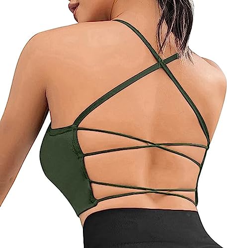 Damen Sport BH Gepolstert Crossback Fitness Yoga Sports Bra Spaghettiträger Rücken Verkreuzt Gerippt Bustier Ohne Bügel Abnehmbaren Gym BH Sportbekleidung von Davicher