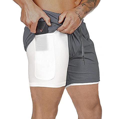 Davicher 2 in 1 Herren Shorts Sommer Schnelltrocknende Laufshorts mit Taschen Kompressionsshorts Sport Kurze Hosen Sporthose Fitness Laufhose Trainingsshorts von Davicher