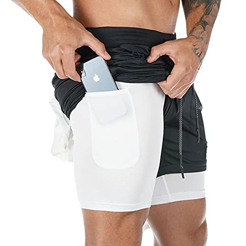 Davicher 2 in 1 Herren-Sportshorts Trainingsanzug mit Integrierter Tasche Sporthose Schnell Trocknender Fitness Laufshorts Doppellagige Shorts Sport Kurze Hosen (as3, Alpha, von Davicher