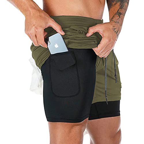 Davicher 2 in 1 Herren-Sportshorts Trainingsanzug mit Integrierter Tasche Sporthose Schnell Trocknender Fitness Laufshorts Doppellagige Shorts Sport Kurze Hosen von Davicher