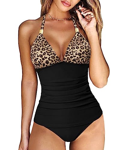 Davicher Damen Badeanzug Drucken Einteiliger Schwimmanzug Push Up Badeanzüge Sport Bauchweg Monokini Bademode Swimsuit von Davicher