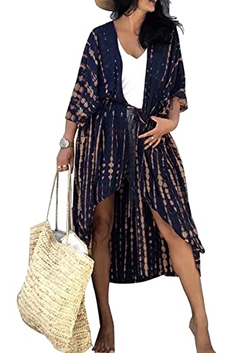 Davicher Damen Strandkleid Long Beach Kleid Lose Sommer Sarong Pareos Strandkleider Vertuschungen Maxi Strandkleid Boho Kimono Lang Beachwear Cardigan Blumen Bluse Bademode Bikini Cover-Up von Davicher