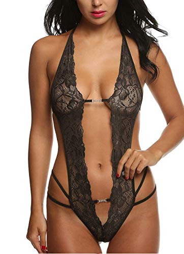 Dessous Damen Babydoll Body Damen Sexy Spitze Unterwäsche Tiefer V-Ausschnitt Teddy Bodysuit Reizwäsche One Piece Erotische Lingerie Negligee von Davicher