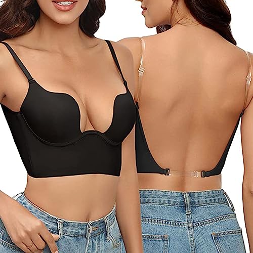 Rückenfreier BH Damen Push Up U-förmig Plunge BH Multiway Convertible Unterwäsche Bra Abnehmbar Unsichtbarer BH Für Rückenfreie Kleid von Davicher