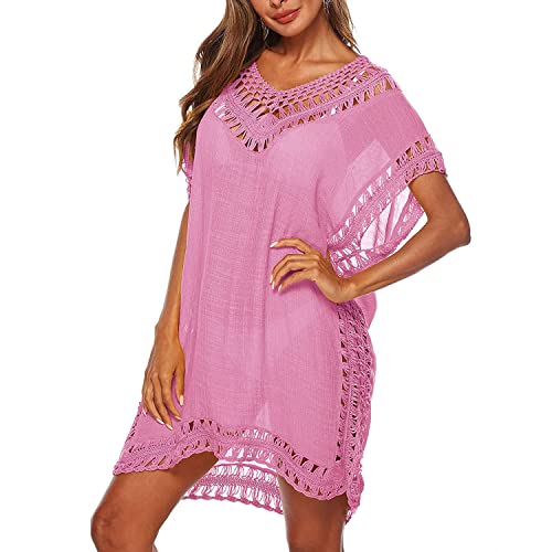 Strandkleid Damen Beachwear Bikini Cover Ups V-Ausschnitt Pareos Strandkleider Sommer Strandponcho Strandurlaub Locker Bademode Strandtunika Vertuschen Shirt von Davicher