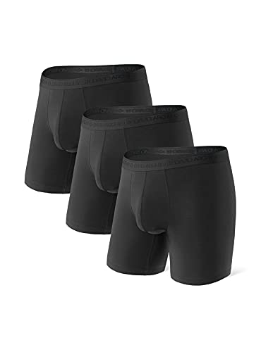 DAVID ARCHY Boxershorts Herren Modal mit Eingriff Separat Beutel Microfaser Unterhosen Funktion Doppeltaschen Unterwäsche 3er Pack,Schwarz,L von DAVID ARCHY