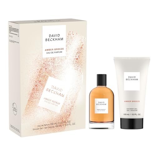 David Beckham Geschenkbox Amber Breeze, Eau de Parfum 100 ml und Duschgel 150 ml, aromatischer bernsteinfarbener Duft für Ihn von David Beckham