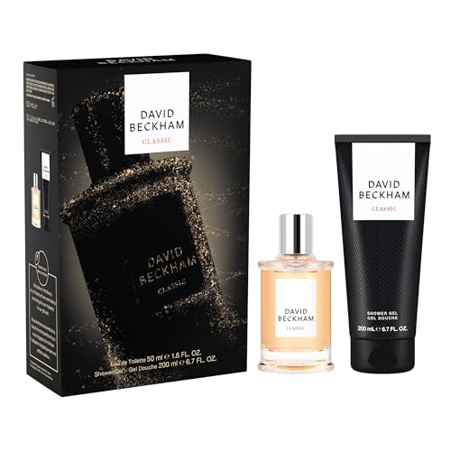 David Beckham Geschenkbox Classic, Eau de Toilette 50 ml und Duschgel 200 ml, holziger, frischer, bernsteinfarbener Duft für Ihn von David Beckham