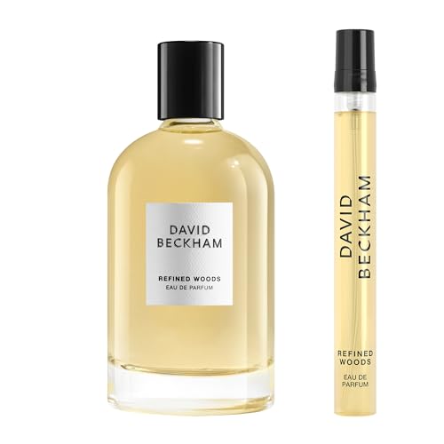 David Beckham Geschenkbox Refined Woods, Eau de Parfum 100 ml und Reiseformat 10 ml, holziger bernsteinfarbener Duft für Ihn von David Beckham