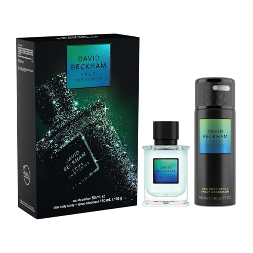 David Beckham Geschenkbox True Instinct, Eau de Parfum 50 ml und Deodorant Spray 150 ml, holziger bernsteinfarbener Duft für Ihn von David Beckham