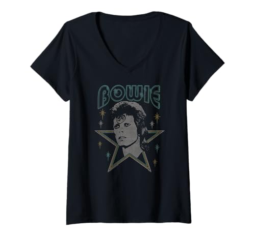 Damen David Bowie - Blauer Ziggy Stardust T-Shirt mit V-Ausschnitt von David Bowie