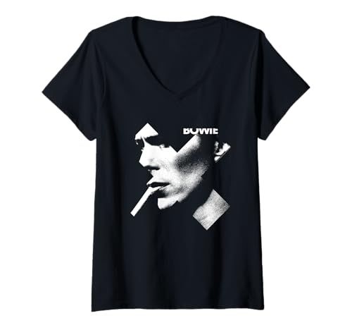 Damen David Bowie Music Rock Cross Smoke T-Shirt mit V-Ausschnitt von F4nt4stic