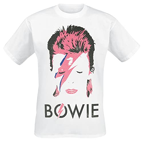 David Bowie Aladdin Sane Distressed Männer T-Shirt weiß L 100% Baumwolle Band-Merch, Bands von David Bowie