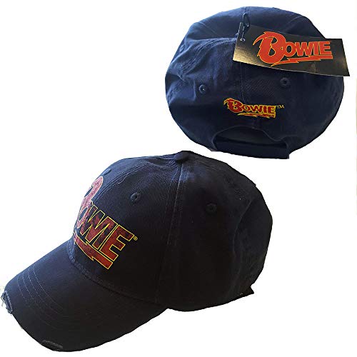David Bowie Baseball Cap Flash Logo Nue offiziell Navy Blau Frayed Strapback One Size von David Bowie