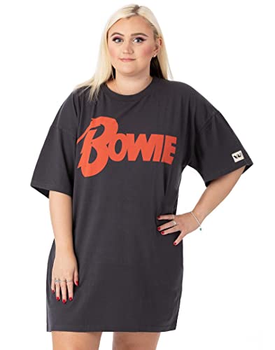 David Bowie Oversized T-Shirt Kleid Damen Damen | Erwachsene Rebel Rebel Song Album Outfit | Charcoal Band Logo Lightning Bolt | Rock Concert Festival Kleidung von David Bowie