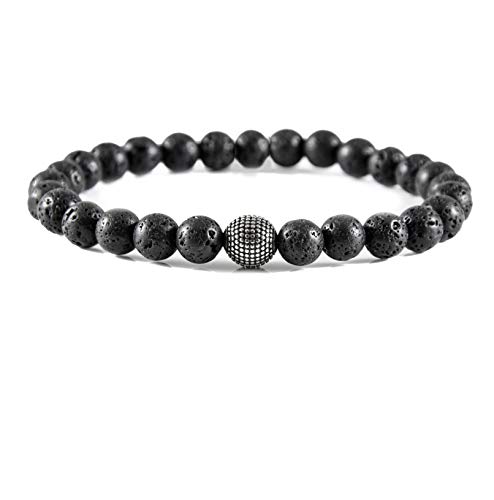 David Galvani | Herren Männer Armband Perlenarmband Chakra Schwarz Lavastein Kugeln Edelstahl Perlen Armreif Armkette (18) von David Galvani