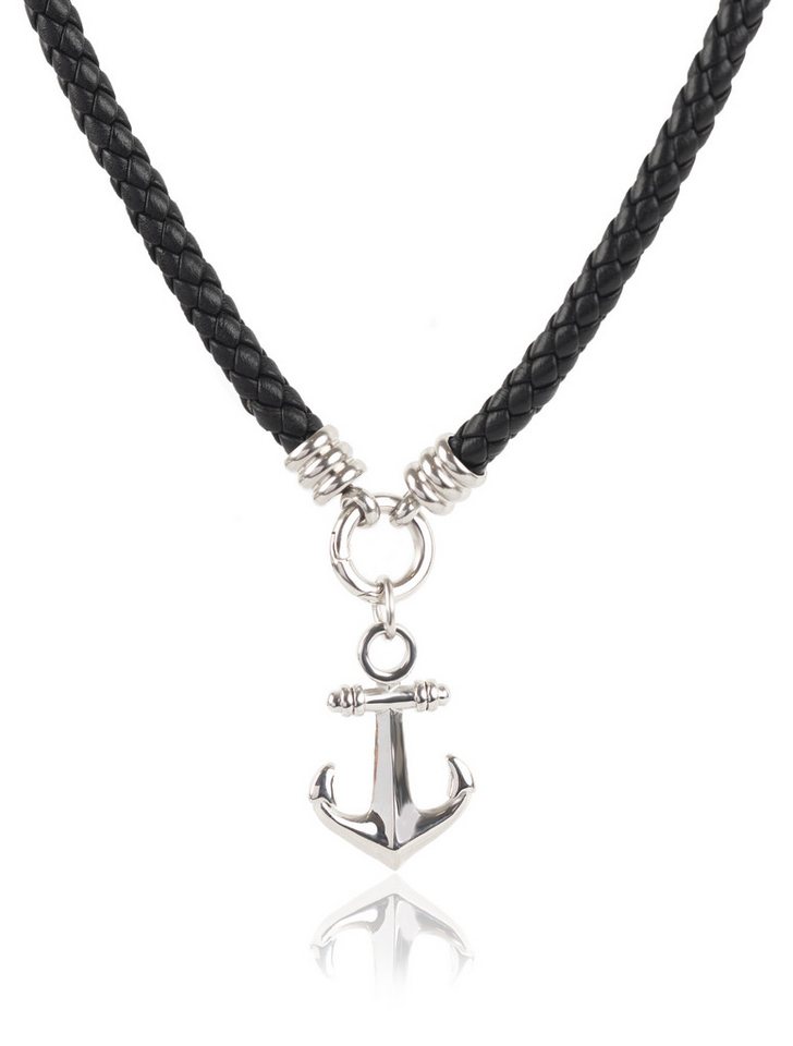David Galvani Kette mit Anhänger Herren Lederkette mit Anker-Anhänger – Echtleder & Edelstahl, Schwarz, Echtes Rindsleder geflochten von David Galvani