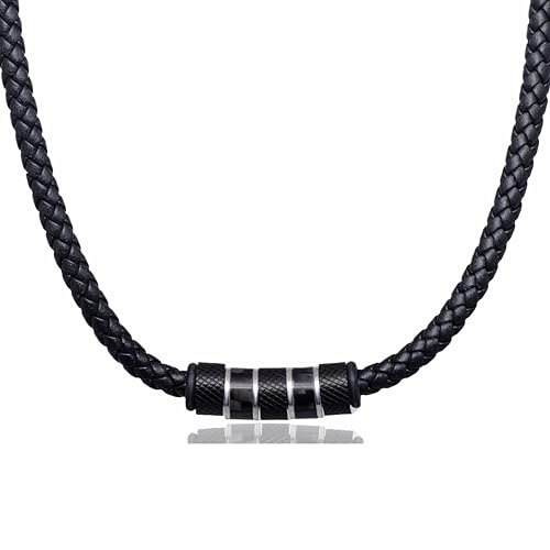 David Galvani Herren-Kette mit Bead-Anhänger aus Edelstahl, Halskette für Herren, Edelstahl, Kugel, Lederkette,Leder geflochten … (Schwarz, 55) von David Galvani