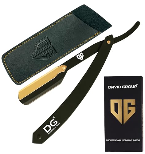 DG® Cut Throat Rasierer-Set – 24 Karat Gold Lock Mattschwarz – Rasiermesser mit gerader Kante für Friseure und persönlichen Gebrauch – Edelstahl – Schnurrbart & Bartrasierer – Rasierset (Schwarz mit von David Group