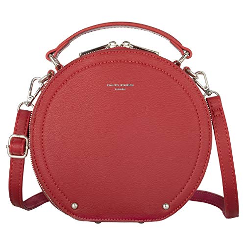 David Jones - Damen Runde Umhängetasche - Frauen Kreis Tasche PU Leder - Elegante Crossbody Bag - Top Griff Schultertasche - Schicke Kleine Handtasche - Clutch Pochette Abendtasche Mode - Rot von David Jones