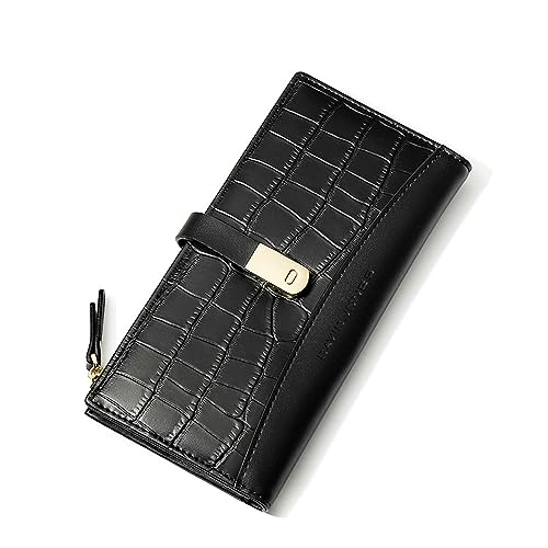 David Jones - Geldbörse für Damen, große Kapazität, Geldbörse, lang, Kunstleder, Kartenfach, mehrere Fächer, elegant, modisch, Schwarz , one size, 2 Klappen von David Jones