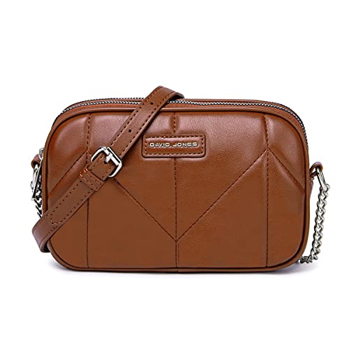 David Jones - Dämen Kleine Umhängetasche - Frau Mini Handtasche PU Leder - Handy Tasche Multi Taschen Reißverschluss - Kette Crossbody Bag Viele Fächer - Abendtasche Clutch Party Elegant - Braun von David Jones