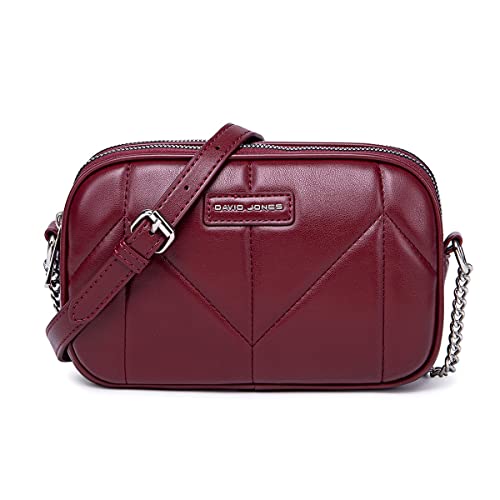 David Jones - Dämen Kleine Umhängetasche - Frau Mini Handtasche PU Leder - Handy Tasche Multi Taschen Reißverschluss - Kette Crossbody Bag Viele Fächer - Abendtasche Clutch Party Elegant Bordeaux Rot von David Jones