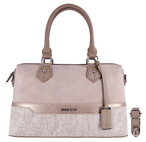 David Jones - Damen Bowling Handtasche - Frau Henkeltasche Gestreift PU Leder - Elegante Tasche Mittelgroße - Shopper Schultertasche Mehrfarbig Streifen - Umhängetasche Mode Alltags - Rosa Pink von David Jones