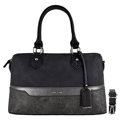 David Jones - Damen Bowling Handtasche - Frau Henkeltasche Gestreift PU Leder - Elegante Tasche Mittelgroße - Shopper Schultertasche Mehrfarbig Streifen - Umhängetasche Mode Alltags - Schwarz von David Jones