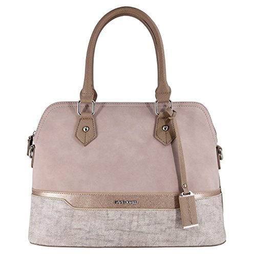 David Jones - Damen Handtasche Elegante Tasche - Frau Henkeltasche Shopper PU Leder - Mehfarbig Schultertasche Bowling Stil Top Griff Gestreift - Umhängetasche Tote Stilvoll Mode - Rosa Pink von David Jones