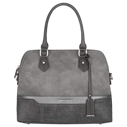 David Jones - Damen Handtasche Elegante Tasche - Frau Henkeltasche Shopper PU Leder - Mehfarbig Schultertasche Bowling Stil Top Griff Gestreift - Umhängetasche Tote Stilvoll Mode - Grau von David Jones