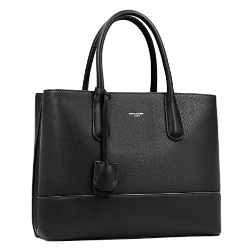 David Jones - Damen Große Handtasche Henkeltasche - Tote Shopper Bag PU Echtes Leder Stil - Multi Pocket Top Griff Taschen - Elegante Schultertasche Umhängetasche Arbeit Schule - Schwarz von David Jones