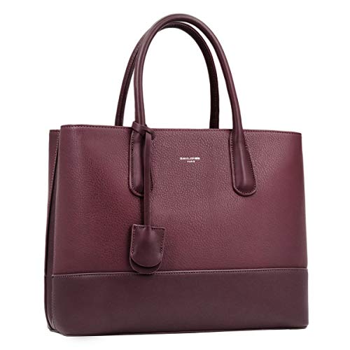 David Jones - Damen Große Handtasche Henkeltasche - Tote Shopper Bag PU Echtes Leder Stil - Multi Pocket Top Griff Taschen - Schultertasche Umhängetasche Arbeit Schule - Bordeaux Rot von David Jones