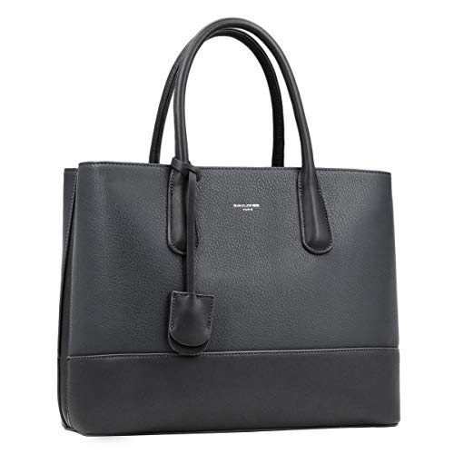 David Jones - Damen Große Handtasche Henkeltasche - Tote Shopper Bag PU Echtes Leder Stil - Multi Pocket Top Griff Taschen - Schultertasche Umhängetasche Arbeit Schule - Dunkelgrau von David Jones