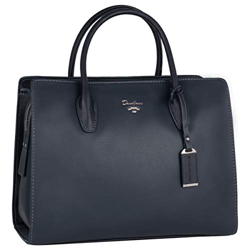 David Jones - Damen Große Handtasche Henkeltasche - Tote Shopper PU Leder - Schultertasche Viele Fächer Multi Pocket - Zip Umhängetasche - Frau Elegante City Tasche - Mode Arbeit Büro - Dunkelblau von David Jones