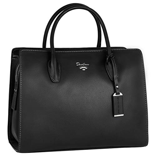 David Jones - Damen Große Handtasche Henkeltasche - Tote Shopper PU Leder - Schultertasche Viele Fächer Multi Pocket - Zip Umhängetasche - Frau Elegante City Tasche - Mode Arbeit Büro - Schwarz von David Jones