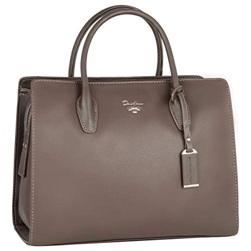 David Jones - Damen Große Handtasche Henkeltasche - Tote Shopper PU Leder - Schultertasche Viele Fächer Multi Pocket - Zip Umhängetasche - Frau Elegante City Tasche - Mode Arbeit Büro - Taupe Braun von David Jones