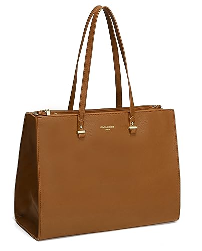 David Jones - Damen Shopper Handtasche - Frau Große Henkeltasche PU Leder - Arbeitstasche Viele Fächer Tasche - Aktentasche A4 Laptop Schultertasche Business Arbeit Schule Büro Elegant Tote - Braun von David Jones