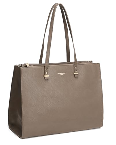 David Jones - Damen Shopper Handtasche - Frau Große Henkeltasche PU Leder - Arbeitstasche Viele Fächer Tasche - Aktentasche A4 Laptop Schultertasche Business Arbeit Schule Büro Elegant Tote - Beige von David Jones