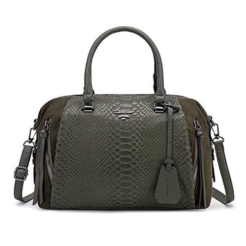 David Jones - Damen Handtasche Bowling - Frau Tasche PU Leder Schlange - Elegante Henkeltasche - Schultertasche Viele Fächer Mehrere Taschen - Umhängetasche Tote Shopper Mode Elegant - Grün von David Jones