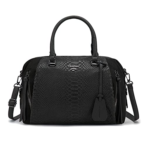 David Jones - Damen Handtasche Bowling - Frau Tasche PU Leder Schlange - Elegante Henkeltasche - Schultertasche Viele Fächer Mehrere Taschen - Umhängetasche Tote Shopper Mode Elegant - Schwarz von David Jones